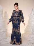 Women Long-Sleeved Round Neck Formal Party Mermaid Dress