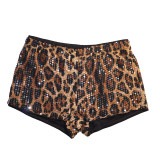 Women Leopard Print Sequin Shorts Sexy Bodycon Stretchy Shorts
