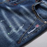 Men's Ripped Embroidered Stretchy Denim Trousers
