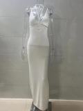 Women sexy hollow-out Lace-Up Halter Neck Patchwork Maxi Dress