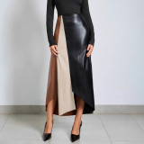 Women Autumn/Winter PU Pu-Leather Bodycon Zipper Skirt