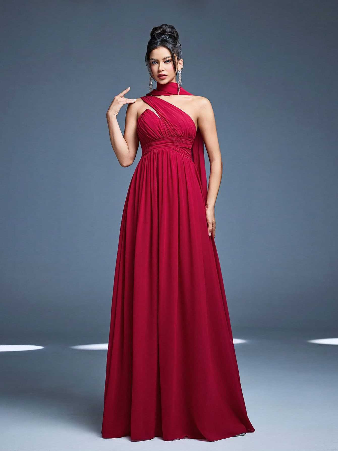 One-Shoulder Sleeveless Maxi Dress for Formal Parties
