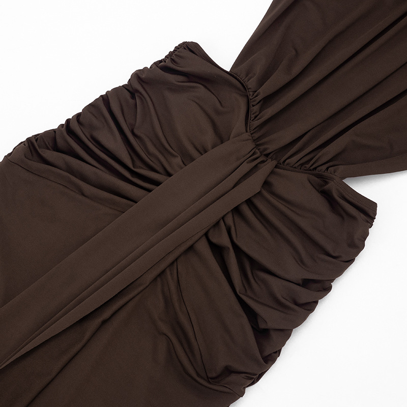 High-Neck Sleeveless Backless Pleated Dress for Summer Outings