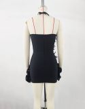 Women Summer Halter Neck Floral Bandage Evening Dress