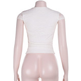 Spring Women Sexy Lace V Neck Y2K Short Sleeve Slim Top