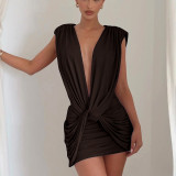 Spring Summer Women Sexy Low Back Cross Tie Bodycon Dress