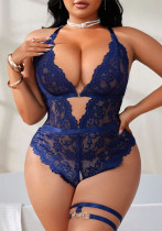 Plus Size Women Mesh Lace Sheer Bodysuit with Leg Ring Lingerie Set Plus Size Women Mesh Lace Sheer Bodysuit with Leg Ring Lingerie Set