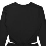 Women Sexy V Neck Solid Color Long Sleeve Bodycon Dress