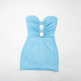 Spring Summer Women Sexy Strapless Tight Fit Low Back Bodycon Mini Dress