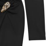 Women Sexy V Neck Solid Color Long Sleeve Bodycon Dress