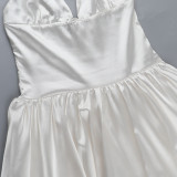 Women V Neck Slim Waist Solid Color Casual Chic Strap Dress