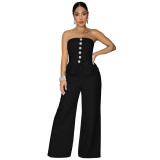 Women Sexy Strapless Low Back Wide Leg Jumpsuit
