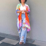 Women Fashion Digital Print High Slit Sleeve Cardigan