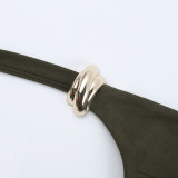 Spring Summer Women Sexy Metal Decor Waist Cut Out Strap Dress