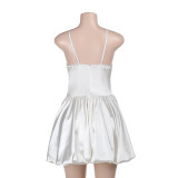 Women V Neck Slim Waist Solid Color Casual Chic Strap Dress