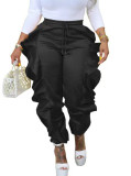 Women Solid Color Patchwork Ruffle Edge High Stretch Satin Tight Pants