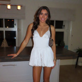 Women V Neck Slim Waist Solid Color Casual Chic Strap Dress