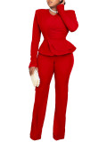 Women Fashion Ruffle Top and Bell Bottom Pants Set