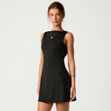 Spring Summer Women Chic Low Back Ruched Sleeveless Mini Dress