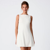 Spring Summer Women Chic Low Back Ruched Sleeveless Mini Dress