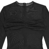 Women Sexy See Through Mesh Beaded Mini Dress