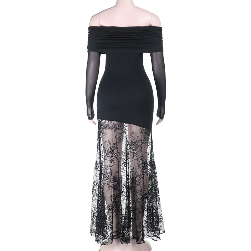 See-Through Lace Off-Shoulder Dress for Spring Evening Events