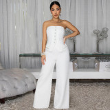Women Sexy Strapless Low Back Wide Leg Jumpsuit
