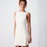 Spring Summer Women Chic Low Back Ruched Sleeveless Mini Dress
