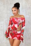 Spring Summer Women Printed Long Sleeve Slit Skirt Set
