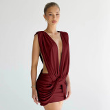 Spring Summer Women Sexy Low Back Cross Tie Bodycon Dress