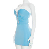 Spring Summer Women Sexy Strapless Tight Fit Low Back Bodycon Mini Dress