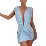Spring Summer Women Sexy Low Back Cross Tie Bodycon Dress
