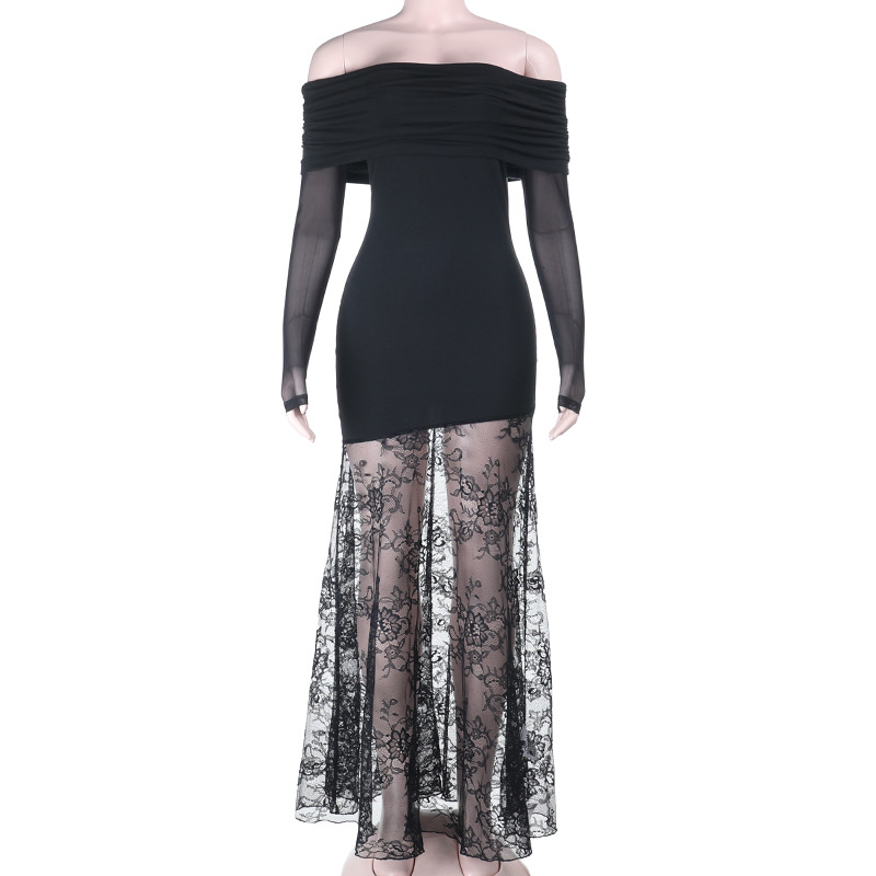 See-Through Lace Off-Shoulder Dress for Spring Evening Events