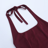 Spring Women Sexy Slim Waist Side Slit Halter Neck Camisole Top
