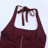 Spring Women Sexy Slim Waist Side Slit Halter Neck Camisole Top