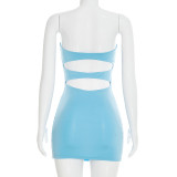 Spring Summer Women Sexy Strapless Tight Fit Low Back Bodycon Mini Dress
