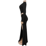 Women Sexy V Neck Solid Color Long Sleeve Bodycon Dress