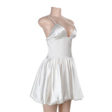 Women V Neck Slim Waist Solid Color Casual Chic Strap Dress