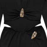 Women Sexy V Neck Solid Color Long Sleeve Bodycon Dress