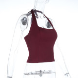 Spring Women Sexy Slim Waist Side Slit Halter Neck Camisole Top