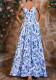 Spring Women Printed Slim Waist Formal Strap Dress