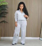 Spring Women Half Zip Mock Neck Top and Drawstring Pants Two Piece Set