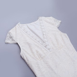 Spring Women Sexy Lace V Neck Y2K Short Sleeve Slim Top
