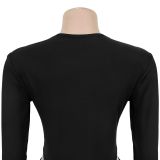 Women Sexy V Neck Solid Color Long Sleeve Bodycon Dress