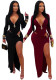 Women Sexy V Neck Solid Color Long Sleeve Bodycon Dress
