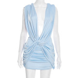 Spring Summer Women Sexy Low Back Cross Tie Bodycon Dress