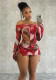 Spring Summer Women Printed Long Sleeve Slit Skirt Set