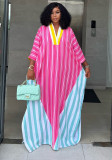 Women African Spring V-Neck Striped Maxi Dress