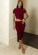 Women Spring Sexy Draped Top and Capri Pants Two-Piece Set