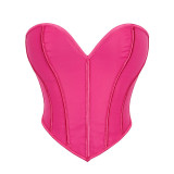 Women Heart Print Strapless Bodycon Mesh Off-Shoulder Shapewear Sexy Vest Top